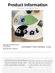 Tableau des tailles détaillé pour bob au crochet avec instructions de lavage et mesures