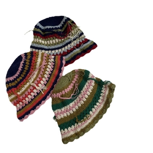 Handmade crochet cotton striped bucket hat with fringe tassels for women in boho style