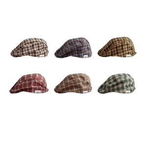 Collection of vintage plaid newsboy caps for men and women in six various color patterns