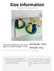 Size chart showing head circumference and care instructions for children propeller cap