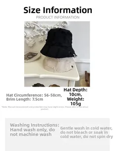 Detailed size specifications for the frayed edge bucket hat with fabric measurements