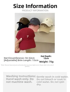 Detailed view of baseball caps in seven colors featuring numeral seven embroidery on front