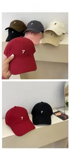 Detail of the high-quality 3D embroidered number 7 on a cotton baseball cap crown