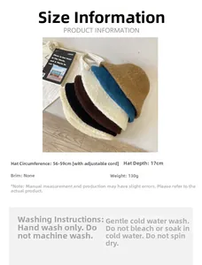 Size chart for lamb wool bucket hat showing 56-59cm circumference and 17cm depth specs