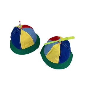 Kids colorful patchwork propeller hat with a spinning dragonfly top and flat brim