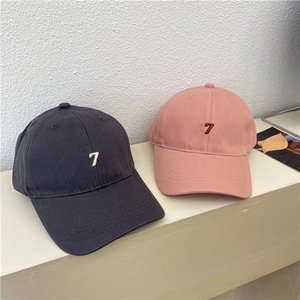 Deep crown baseball cap with number 7 embroidery in dark grey and pink cotton
