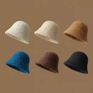 Women Acrylic Lamb Wool Bucket Hat Minimalist Solid Color Thick Warm Winter Cloche Hat For Outdoor Travel Fashion Sun Hat