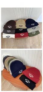 Detailed tile display of various knit beanies with New York U.S.A embroidery