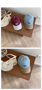 Détail de la broderie Sun day sur des casquettes de baseball rétro bicolores en coton
