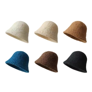 Fleece bucket hats for women in six solid colors with a minimalist winter design