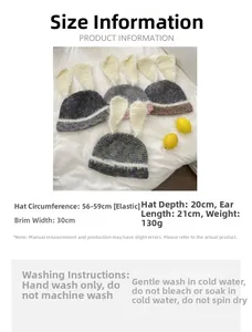 Spécifications détaillées de taille pour le bonnet tricoté à oreilles de lapin avec poids