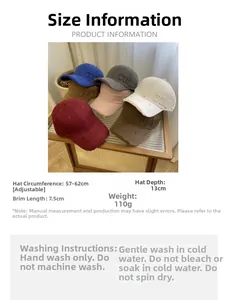 Detailed size chart for distressed baseball cap showing 57-62cm adjustable circumference