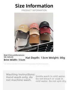 Detailed size guide and measurement chart for the embroidered Boston baseball cap collection