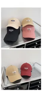 Detail of multi-color cotton baseball caps with Boston 1630 letter embroidery
