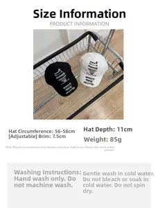 Detailed size chart for vintage cotton baseball cap featuring adjustable strap and dimensions