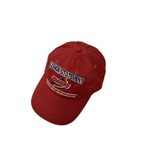 Red cotton baseball cap featuring high-quality Fashion Statement embroidery and wide brim