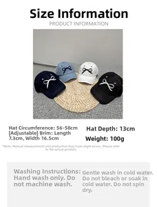 Size guide for adjustable bow baseball cap with 56-58cm circumference and cotton details
