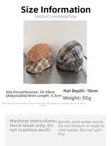 Tableau des tailles et dimensions de la casquette rétro à carreaux avec sangle