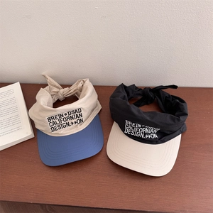 Street style sun visor hats with embroidery in beige-blue and black-beige colors