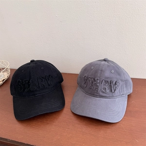 Casquettes de baseball avec broderie de lettres en noir et gris-bleu, style coton rétro