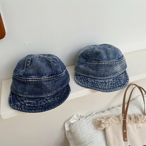 Vintage Washed Denim Look Acrylic Bucket Hat For Women Retro Distressed Short Brim Foldable Sun Protection Fisherman Hat