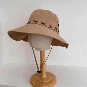 Acrylic Outdoor Wide Brim Bucket Hat With Windproof Rope Vintage Cowboy Sun Hat For Hiking Fishing Hiking Travel Women Men