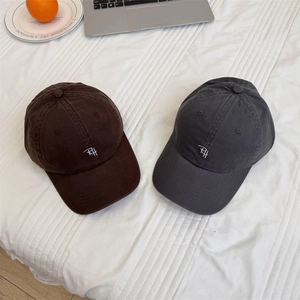 Unisex vintage washed cotton baseball cap with RH embroidered logo in brown and grey