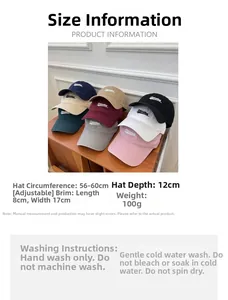 Detailed size chart showing adjustable 56-60cm circumference for embroidered baseball caps