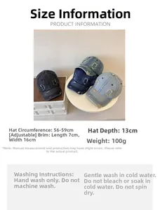 Adjustable distressed denim baseball cap size chart and care instructions for women