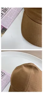 Detail of brown ripstop fabric texture and stitching on a six-panel baseball cap