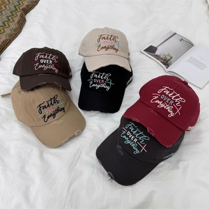 Gorra de Béisbol Vintage Desgastada para Mujer Faith OVER Everything Bordada Gorra con Visera Algodón Poliéster Ajustable