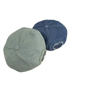 Retro denim beret with frayed edges and Ofr:Paris embroidery in blue and grey