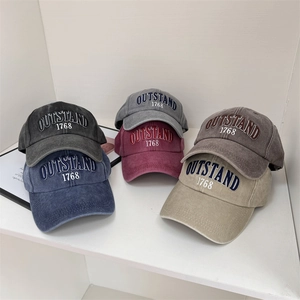 Casquette de Baseball en Acrylique Lavé Rétro Américain pour Femmes Taille Large Réglable Broderie Lettre Vintage Chapeau de Soleil