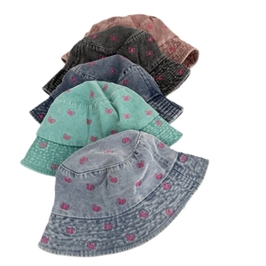 Denim bucket hats with butterfly embroidery in five stylish colors for sun protection
