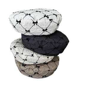 Bow tie textured beret set for women in white black beige and khaki colors