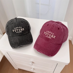 Retro washed cotton baseball caps with Urban Future Axioms embroidery in black and red