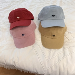 Classic cotton baseball caps with fox embroidery in burgundy, blue, pink, and yellow colors