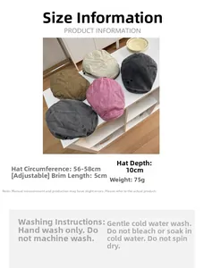 Size chart for adjustable cotton newsboy cap with 56-58cm head girth and 5cm brim detail
