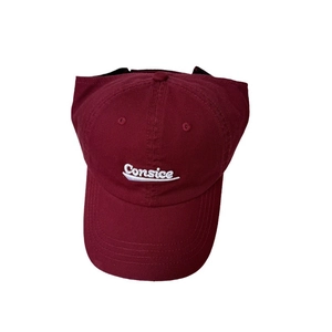 Classic wine red canvas baseball cap with white Concise embroidery in a minimalist style