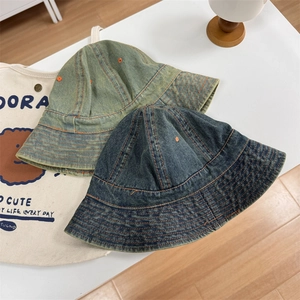 Japanese Retro Washed Acrylic Denim Bucket Hat For Women Men Distressed Fisherman Hat Foldable Casual Summer Sun Hat