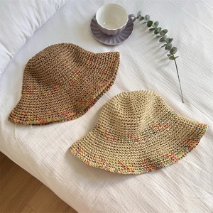 Rainbow woven wide brim straw sun hats for women for summer seaside vacation