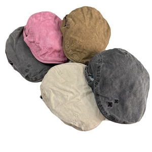 Five colors of vintage washed cotton flat top hats with minimalist XX letter embroidery