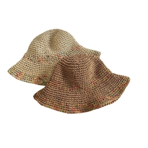 Handmade raffia straw sun hat with rainbow crochet details for summer beach vacation