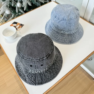 Washed denim bucket hats in dark grey and light blue with BDMYFFJ letter embroidery