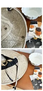 Détails du chapeau de soleil kaki à larges bords avec surpiqûres et cordon ajustable