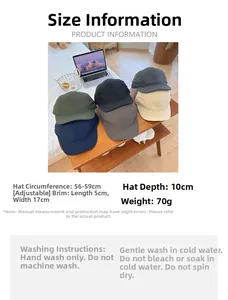 Short brim baseball cap details with adjustable size 56-59cm and lightweight 70g fabric