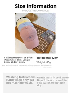 Detailed size chart for heart embroidered ponytail visor hat with 56-58cm adjustable strap
