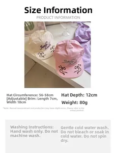Detailed size guide for adjustable baseball cap with bow embroidery and 56-58cm circumference