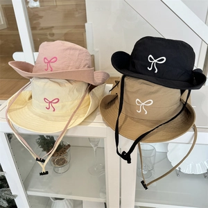 Bow-embroidered quick-dry sun hats in four colors with adjustable drawstrings