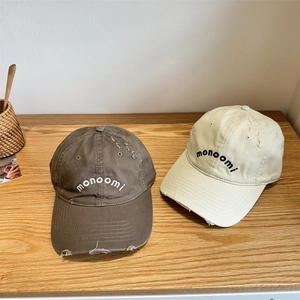 Vintage washed cotton baseball caps with monoomi embroidery and distressed details